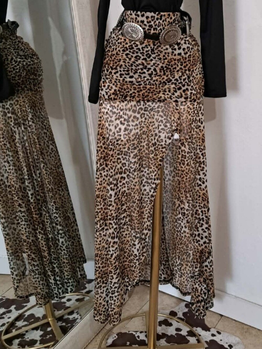 Fashion Nova Leopard Print Maxi Skirt in Black and Tan
